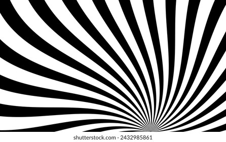 Sun ray light. Sun rays background. Radial burst. Sunburst black pattern isolated on white background. Beams line. Radiate sunlight. Comic effect texture. Retro pop art stripe. Vector illustration