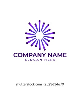 Sun ray logo with the dot in purple for the summit and conference logo or modern technology logo in modern and minimalist style