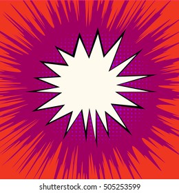 Sun ray or star burst element. Comic book explosion pop art speech bubble for card Superhero, action frame background. Vector illustration