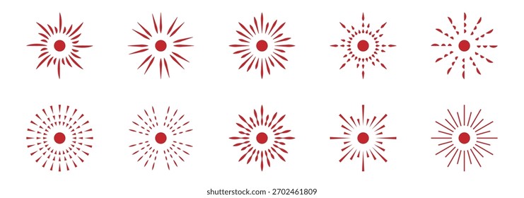Conjunto de iconos de rayos de sol o rayos de sol.
