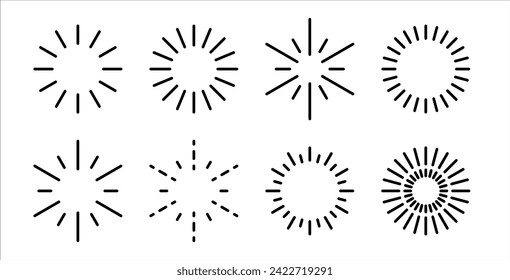 Sun ray and sunburst shapes isolated collection. Sun icons and sunbeam template