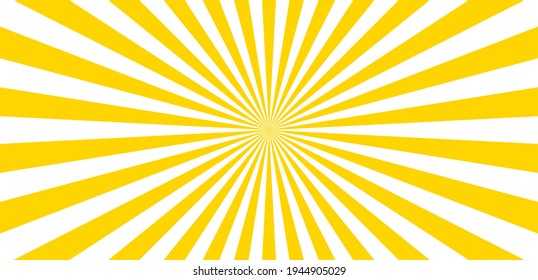Sun ray vector  background. Radial beam sunrise or sunset light retro design illustration. Summer yellow explosion backdrop.