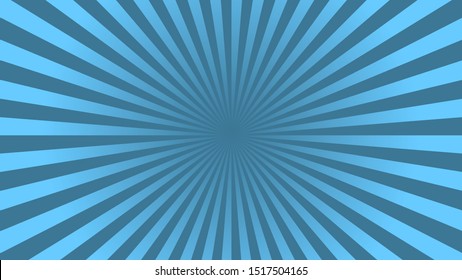 Sun rays background. Blue radiate sun beam, burst effect. Sunbeam light flash boom. Template poster sale. Sunlight star, sunrise glow burst. Solar radiance glare, retro design Vector illustration