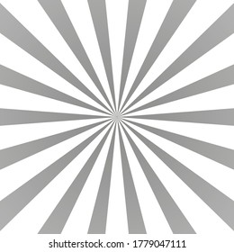 Sun rays background. Gray radiate sun beam burst effect. Sunbeam light flash boom. Template starburst poster. Sunlight star, sunrise glow burst. Solar radiance glare, retro design Vector illustration