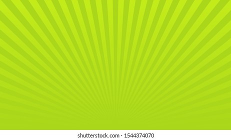 Sun rays background. Green radiate sun beam burst effect. Sunbeam light flash boom. Template starburst poster. Sunlight star, sunrise glow burst. Solar radiance glare retro design Vector illustration