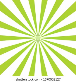 Sun rays background. Green radiate sun beam burst effect. Sunbeam light flash boom. Template starburst poster. Sunlight star, sunrise glow burst. Solar radiance glare retro design Vector illustration