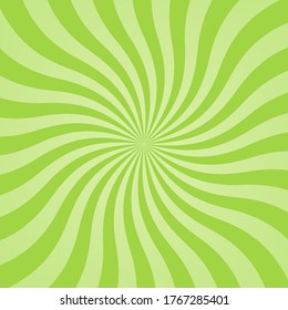 Sun rays background. Green radiate sun beam burst effect. Sunbeam light flash boom. Template starburst poster. Sunlight star, sunrise glow burst. Solar radiance glare retro design Vector illustration