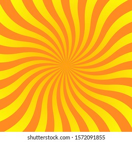 Sun rays background. Orange yellow radiate sun beam burst effect. Sunbeam light flash boom. Starburst poster. Sunlight star, sunrise glow burst. Solar radiance glare, retro design Vector illustration