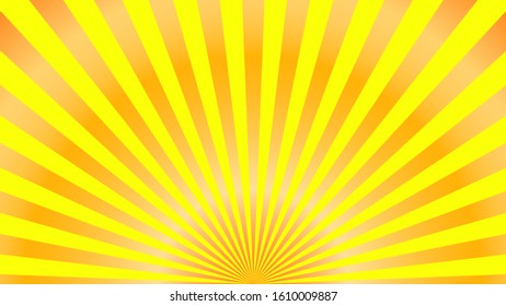 Sun rays background. Orange yellow radiate sun beam burst effect. Sunbeam light flash boom. Starburst poster. Sunlight star, sunrise glow burst. Solar radiance glare, retro design Vector illustration