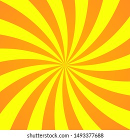 Sun rays background. Yellow orange radiate sun beam, burst effect. Sunbeam light flash boom. Template poster sale. Sunlight star, sunrise glow burst. Solar radiance, retro design Vector illustration