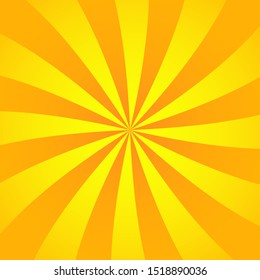 Sun rays background. Yellow orange radiate sun beam, burst effect. Sunbeam light flash boom. Template poster sale. Sunlight star, sunrise glow burst. Solar radiance, retro design Vector illustration
