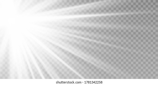 Sun rays with beams isolated on transparent background. Lens flare light effect. Sunlight a translucent special design of the light effect. White detonation effect. Vector illustration, eps 10.