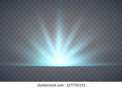 Sun rays, beams on transparent background. Glow rays of light. Vector illustration.