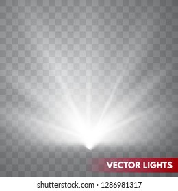Sun rays, beams on transparent background. Glow rays of light. Vector illustration. 