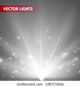 Sun rays, beams on transparent background. Glow rays of light. Vector illustration. 