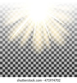 Sun rays or beams on transparent background. Vector illustration.