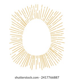 Sun rays, beams, sunburst frame with Easter egg silhouette. Hand drawn style line art design, isolated vector. Holiday clip art, seasonal card, banner poster, element