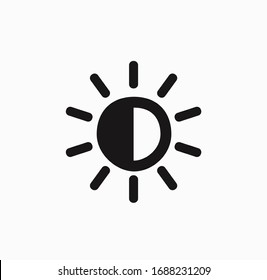 Sun with Rays, black and white, brightness. Flat graphic icon.
