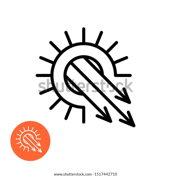 太陽光のブラストアイコン 太陽圧記号 日射し記号 下向き矢印の付いた太陽のアウトラインアイコン のベクター画像素材 ロイヤリティフリー