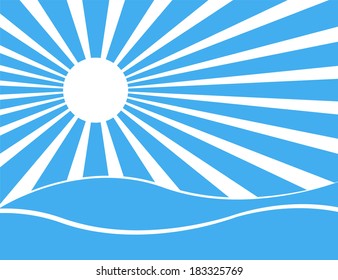 Sun rays with blue and white  over the sea,Vector illustration