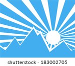 Sun rays with blue and white retro color behind the mountain,Vector illustration