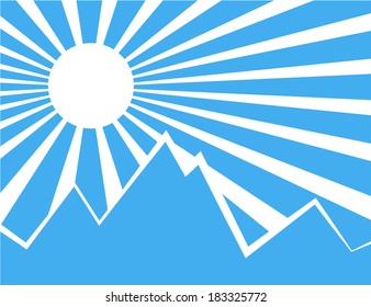 Sun rays with blue and white retro color behind the mountain,Vector illustration