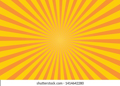 Sun Rays Burst Abstract Background, Yellow Orange Rays Vector Graphic.