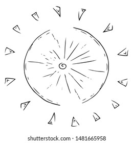 The sun. Sun with rays. Cartoon sun. Vector illustration. Simple hand drawn icon.