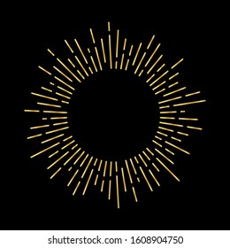 Sun rays circle frame with lines. Vintage golden sunburst. Vector illustration.