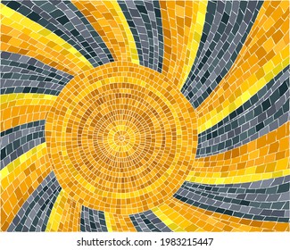 Sun and rays, decorative mosaic tiles background, vector illustration