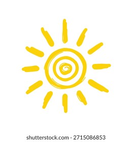 Sol con rayos dibujados por un pincel áspero. Simple Ilustración vectorial.