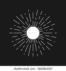 Sun rays drawn symbol. Sunlight linear icon isolated on black background. Vector illustration 
