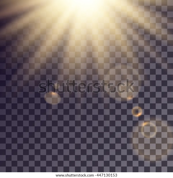 Sun rays effect with lens\
flares. Simple golden beams blurred on transparent like\
background.