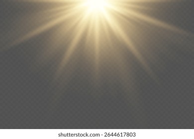 Sun rays effect with warm golden glow. On transparent background.