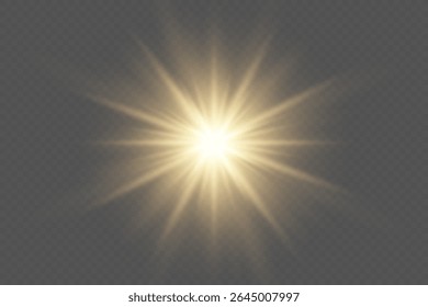Sun rays effect with warm golden glow. On transparent background.