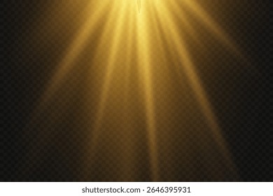 Sun rays effect with warm golden glow. On transparent background.