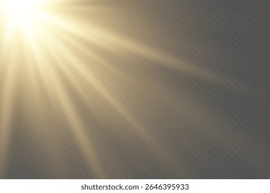 Sun rays effect with warm golden glow. On transparent background.