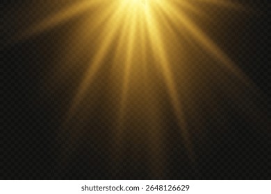 Sun rays effect with warm golden glow. On transparent background.
