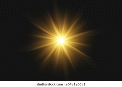 Sun rays effect with warm golden glow. On transparent background.