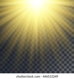 Sun rays effect. Yellow beams on transparent like background.