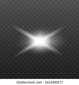 Sun rays or flush bulb abstract bright effect 3d realistic vector illustration isolated on transparent background. Sunlight beams and flashes shining template.