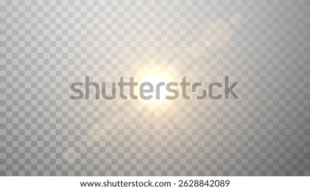 Sun rays and glare . Golden flash and glare. Vector of light with sun glare