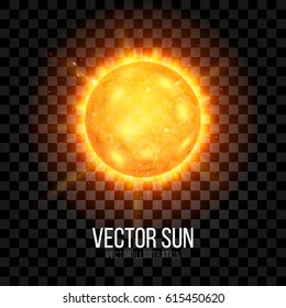 Sun with Rays and Glow on Transparent Background. Sunshine Global Warming Design Concept. Vector Illustration.