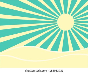 Sun rays with green and yellow over the sea,Vector illustration