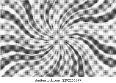 Sun rays halftone background. White and grey radial swirl abstract comic pattern. Vector explosion abstract lines backdrop.
