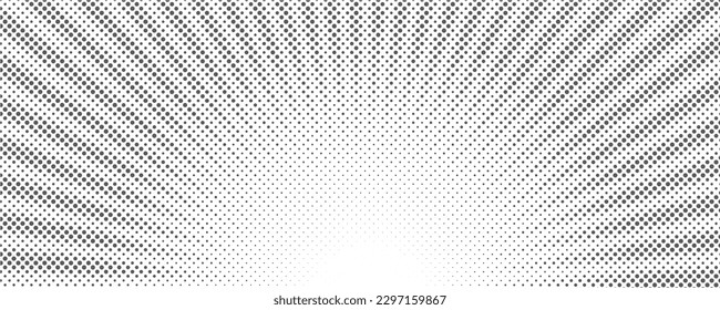 Sun rays halftone background. White and grey radial abstract comic pattern. Vector explosion abstract lines backdrop.