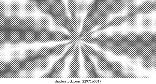 Sun rays halftone background. White and grey radial abstract comic pattern. Vector explosion abstract lines backdrop.