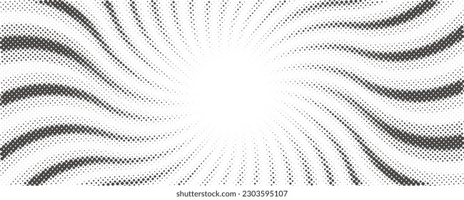 Sun rays halftone background. White and grey radial swirl abstract comic pattern. Vector explosion abstract lines backdrop.