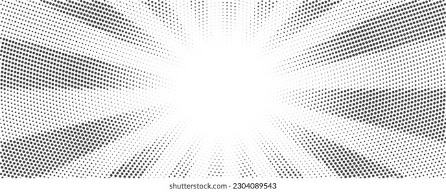 Sun rays halftone background. White and grey radial abstract comic pattern. Vector explosion abstract lines backdrop.