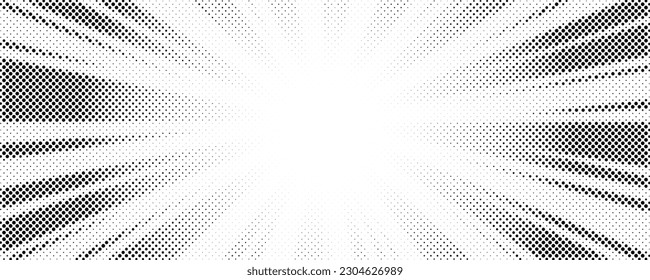 Sun rays halftone background. White and grey radial abstract comic pattern. Vector explosion abstract lines backdrop.